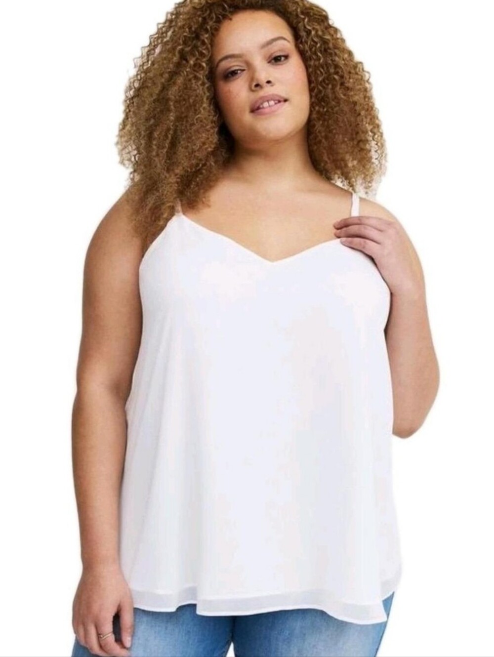 torrid White V-Neck Spaghetti Strap Layered Chiffon Cami 4x